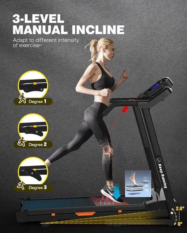 Alt view image 4 of 7 - FYC Folding Treadmill for Home with Incline 3.5HP Running Machine with 12 Preset Programs, Bluthooth Easy Assembly Compact Treadmill 330lb Capacity Portable Treadmills Orange