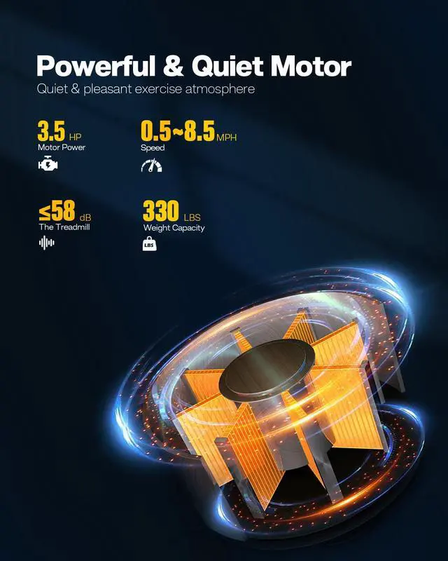 Alt view image 5 of 7 - FYC Folding Treadmill for Home with Incline 3.5HP Running Machine with 12 Preset Programs, Bluthooth Easy Assembly Compact Treadmill 330lb Capacity Portable Treadmills Orange