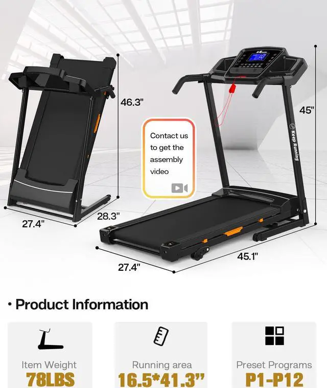 Alt view image 6 of 7 - FYC Folding Treadmill for Home with Incline 3.5HP Running Machine with 12 Preset Programs, Bluthooth Easy Assembly Compact Treadmill 330lb Capacity Portable Treadmills Orange