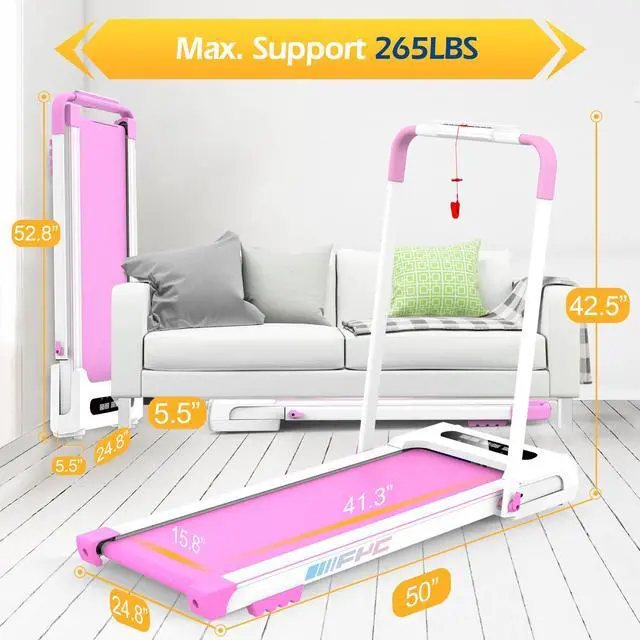Alt view image 2 of 4 - FYC 2 in 1 Under Desk Treadmill - 2.5 HP Folding Treadmill for Home Installation-Free Foldable Treadmill Compact Electric Treadmill Remote Control LED Display Walking Running Jogging for Home, Pink