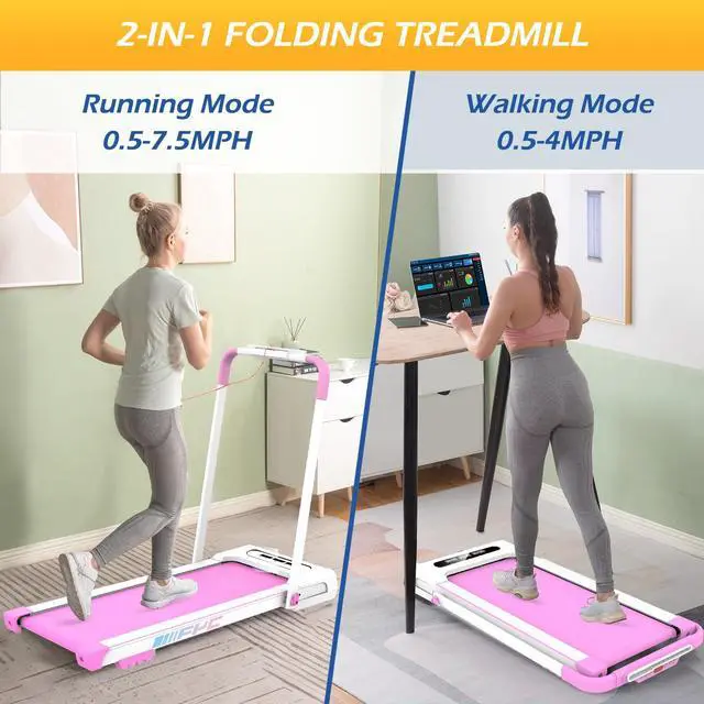 Alt view image 3 of 4 - FYC 2 in 1 Under Desk Treadmill - 2.5 HP Folding Treadmill for Home Installation-Free Foldable Treadmill Compact Electric Treadmill Remote Control LED Display Walking Running Jogging for Home, Pink