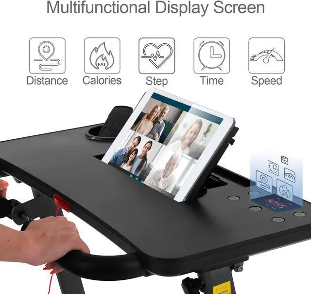 Alt view image 3 of 5 - FYC Folding Treadmill for Home with Desk - 2.5HP Compact Electric Treadmill for Running and Walking Foldable Portable Running Machine for Small Spaces Workout 265LBS, JK1608-2 Black