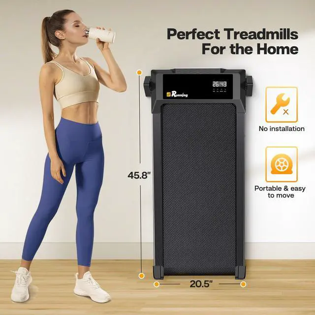 Alt view image 2 of 7 - FYC Under Desk Treadmills Walking Pad, 265LBS Capacity Portable Treadmill with Remote Control and LED Display Electric Running Machine for Home Office Exercise Walking Jogging Installation Free