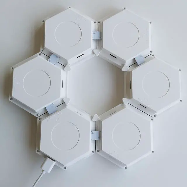 Alt view image 6 of 7 - Hexagonal LED lights, APP-controlled WiFi smart RGB light board, geometric lights, DIY panel lights, USB connection, multiple colors Can be spliced at will For game decoration,6pcs