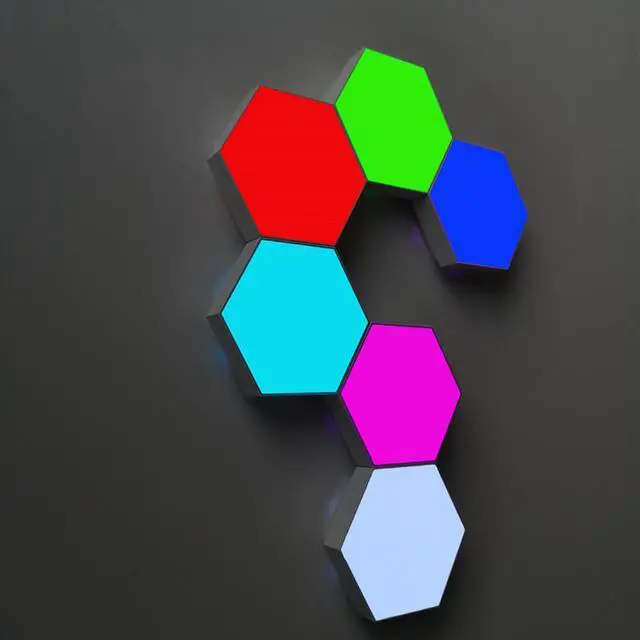 Alt view image 2 of 7 - Hexagonal LED lights, APP-controlled WiFi smart RGB light board, geometric lights, DIY panel lights, USB connection, multiple colors Can be spliced at will For game decoration,6pcs