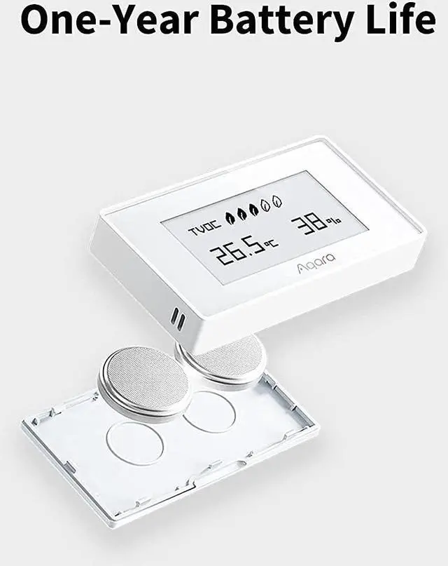 Alt view image 4 of 6 - Aqara Indoor Air Quality Monitor, Pollution Meter for TVOC, Temperature and Humidity with a High-Contrast E Ink Screen, Supports HomeKit, Google, Alexa and IFTTT for Living Room, Bedroom and Office