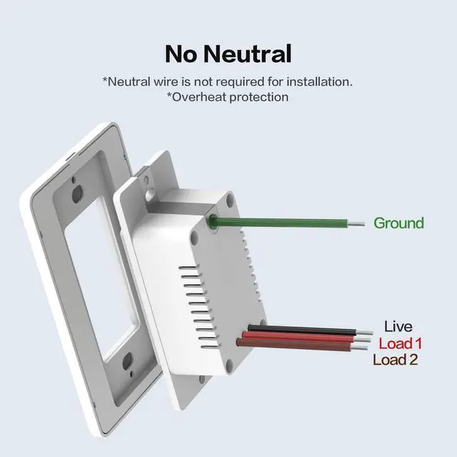 Alt view image 3 of 6 - Aqara Smart Light Switch (No Neutral, Double Rocker), Requires AQARA HUB, Zigbee Switch, Remote Control and Set Timer for Home Automation, Compatible with Alexa, Apple HomeKit, Google Assistant