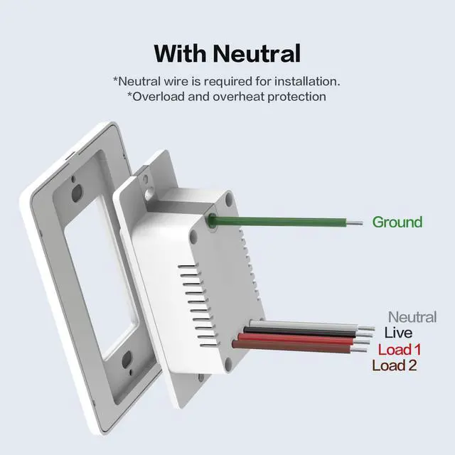 Alt view image 4 of 6 - Aqara Smart Light Switch (with Neutral, Double Rocker), Requires AQARA HUB, Zigbee Switch, Remote Control and Set Timer for Home Automation, Compatible with Alexa, Apple HomeKit, Google Assistant