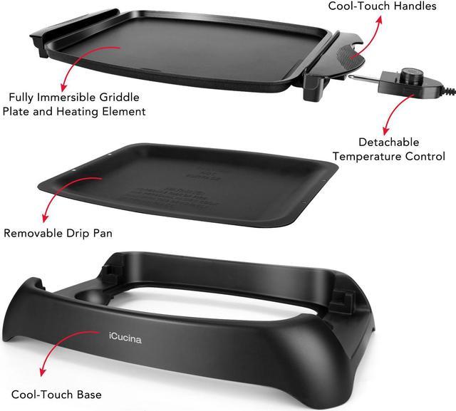 iCucina 1000 Watt Non-Stick Even-Heating Flat Electric Griddle Grill, Pancake, Dash Egg, Tortillas, Quesadillas Maker