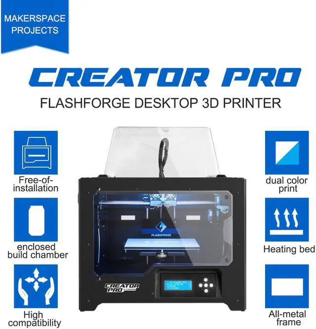 Alt view image 2 of 7 - FlashForge 3D Printer Creator Pro, Metal Frame Structure, Acrylic Covers, Optimized Build Platform, Dual Extruder W/2 Spools, Works with ABS and PLA