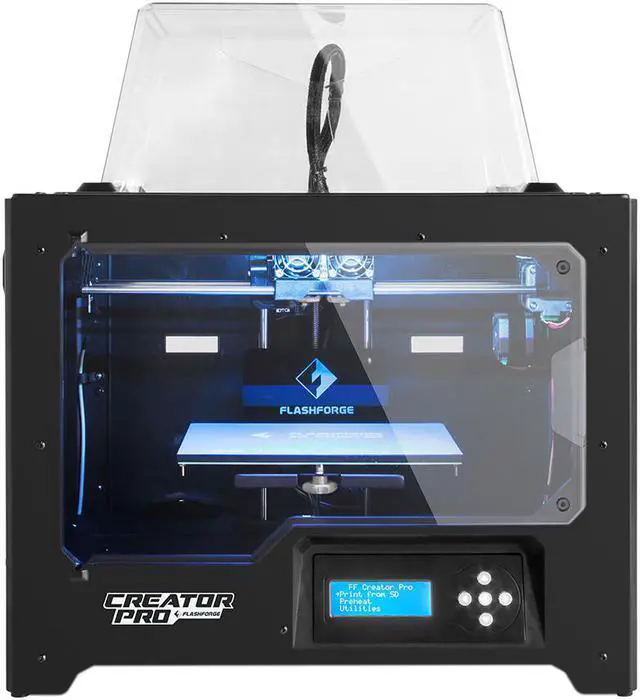 Main image of FlashForge 3D Printer Creator Pro, Metal Frame Structure, Acrylic Covers, Optimized Build Platform, Dual Extruder W/2 Spools, Works with ABS and PLA