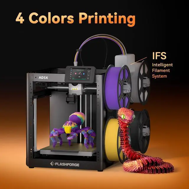 Alt view image 3 of 7 - Flashforge AD5X 3D Printer, 600mm/s High-Speed and Multi-Color 3D Printer with 300C Nozzle, Auto Leveling and PEI Flexible Plate, 8.7 x 8.7 x 8.7in