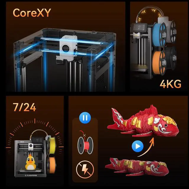 Alt view image 6 of 7 - Flashforge AD5X 3D Printer, 600mm/s High-Speed and Multi-Color 3D Printer with 300C Nozzle, Auto Leveling and PEI Flexible Plate, 8.7 x 8.7 x 8.7in