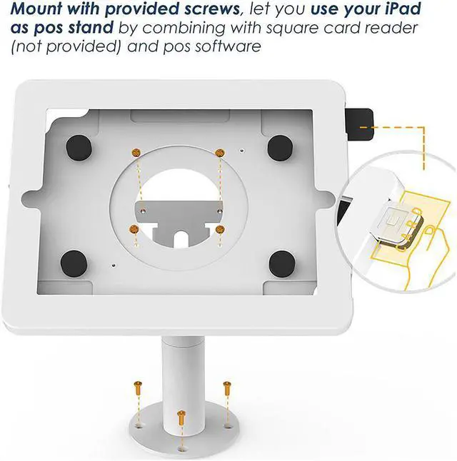 Alt view image 4 of 6 - Beelta Retail Kiosk Tablet Stand for 10.2 inch iPad 7th/8th Generation, Business Desktop POS iPad Stand, Anti Theft, Metal, White