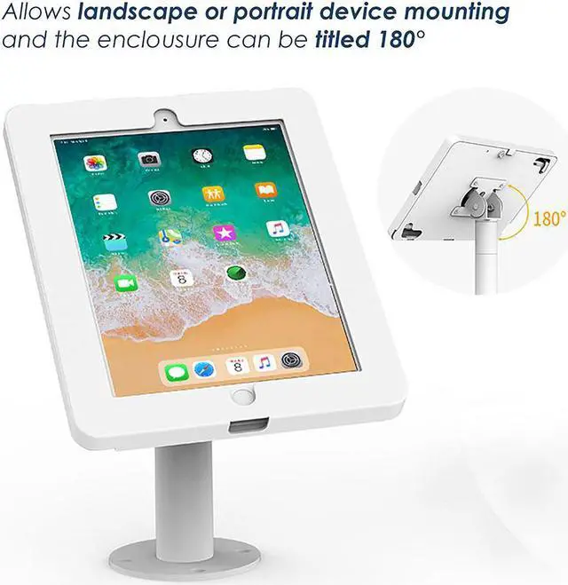 Alt view image 2 of 6 - Beelta Retail Kiosk Tablet Stand for 10.2 inch iPad 7th/8th Generation, Business Desktop POS iPad Stand, Anti Theft, Metal, White