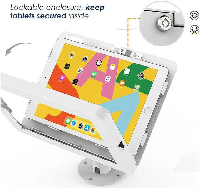 Alt view image 6 of 6 - Beelta Retail Kiosk Tablet Stand for 10.2 inch iPad 7th/8th Generation, Business Desktop POS iPad Stand, Anti Theft, Metal, White