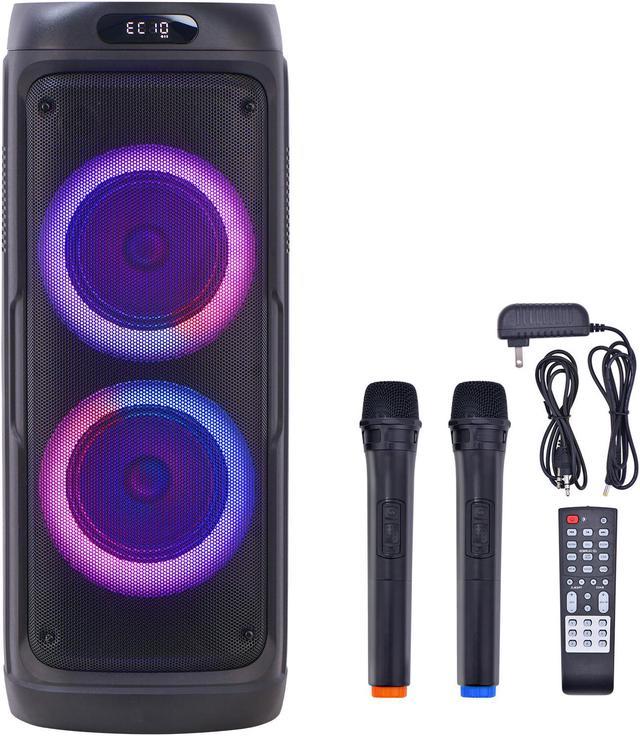 KingHope Karaoke Machine Speaker for Adult Kids with 2 Wireless  Mic,Portable Bluetooth Speaker with Dual 6.5 Subwoofer Equipped  Rechargertable Battery,DJ Lights,Recording,6 EQ Sound Effects 