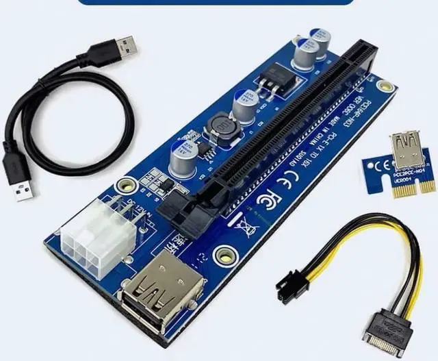 Alt view image 7 of 7 - 3 Pack 6-Pins PCI-e VER 006C PCl-E 16x to 1x Powered Riser Adapter Card with 2ft USB 3.0 Extension Cable & SATA to PCIe 6pin Power Cable GPU Riser Adapter Ethereum Mining ETH