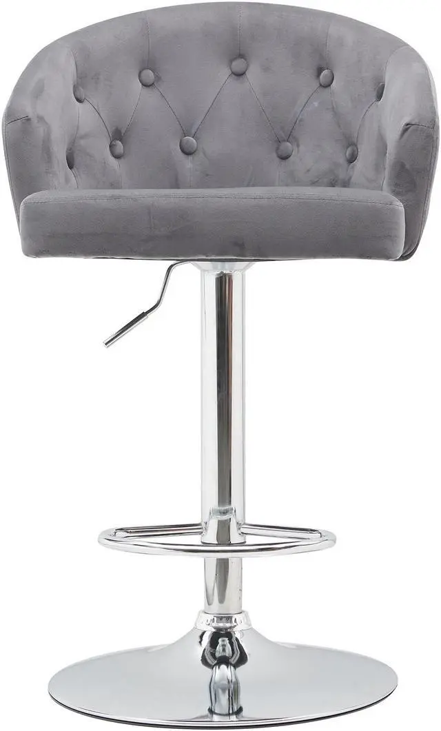 Alt view image 3 of 7 - FAMOYI Offical Bar Stool Height Adjustable Swivel Bar Velvet Material High Stool With Backrest For Indoor Outdoor, Kitchen, Bar Gray