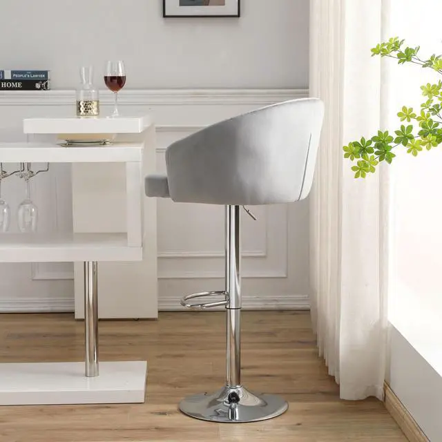 Alt view image 7 of 7 - FAMOYI Offical Bar Stool Height Adjustable Swivel Bar Velvet Material High Stool With Backrest For Indoor Outdoor, Kitchen, Bar Gray