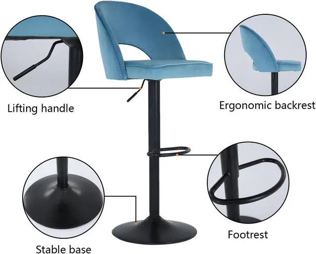 Alt view image 3 of 7 - FAMOYI Offical Adjustable Swivel Bar Stool with Backrest, Counter Height Bar Stool, Modern Velvet Material Bar Stool Chair, Pink Blue