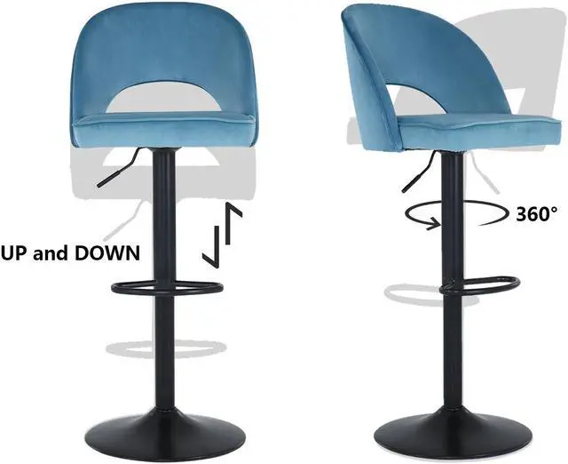 Alt view image 4 of 7 - FAMOYI Offical Adjustable Swivel Bar Stool with Backrest, Counter Height Bar Stool, Modern Velvet Material Bar Stool Chair, Pink Blue