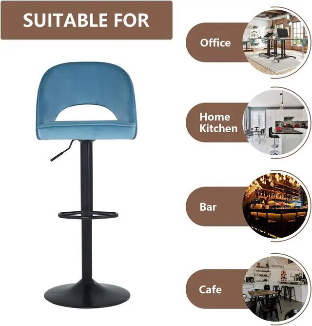 Alt view image 5 of 7 - FAMOYI Offical Adjustable Swivel Bar Stool with Backrest, Counter Height Bar Stool, Modern Velvet Material Bar Stool Chair, Pink Blue