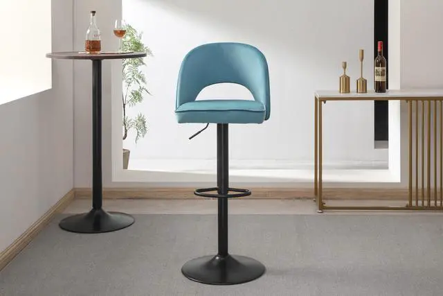 Alt view image 2 of 7 - FAMOYI Offical Adjustable Swivel Bar Stool with Backrest, Counter Height Bar Stool, Modern Velvet Material Bar Stool Chair, Pink Blue