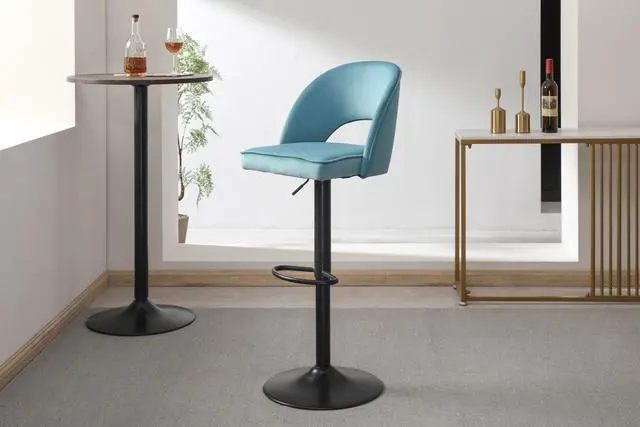 Alt view image 7 of 7 - FAMOYI Offical Adjustable Swivel Bar Stool with Backrest, Counter Height Bar Stool, Modern Velvet Material Bar Stool Chair, Pink Blue