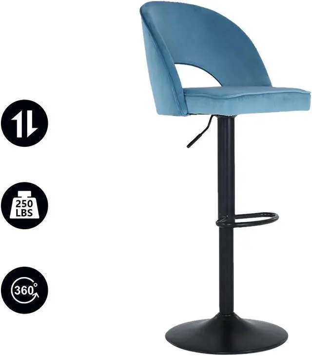 Main image of FAMOYI Offical Adjustable Swivel Bar Stool with Backrest, Counter Height Bar Stool, Modern Velvet Material Bar Stool Chair, Pink Blue