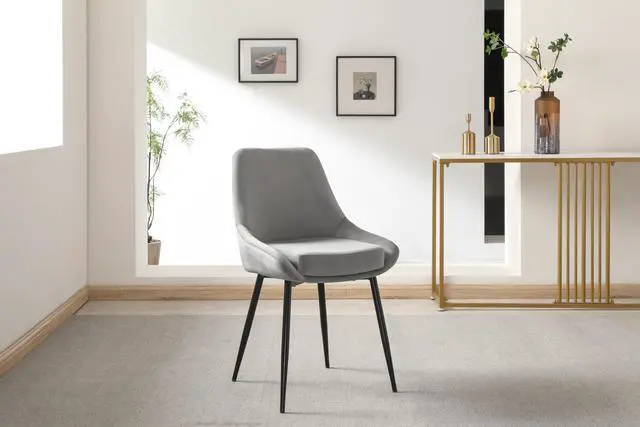 Alt view image 6 of 7 - FAMOYI Offical Kitchen Modern Upholstered Dining Chair Set of 2, Metal Legs with Backrest for Living Room Dining Room Bedroom Gray