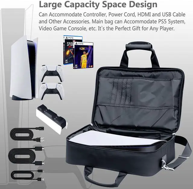 Alt view image 6 of 6 - omarando PS5 Console Carrying Storage  Case ,Compatible PS5 CD-ROM and Digital Edition, Nylon Waterproof Material,Zinc Alloy zipper, Including PS5 Game Controller Protection Case(Black-White)