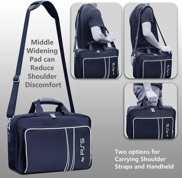 Alt view image 3 of 6 - omarando PS5 Console Carrying Storage  Case ,Compatible PS5 CD-ROM and Digital Edition, Nylon Waterproof Material,Zinc Alloy zipper, Including PS5 Game Controller Protection Case(Black-White)