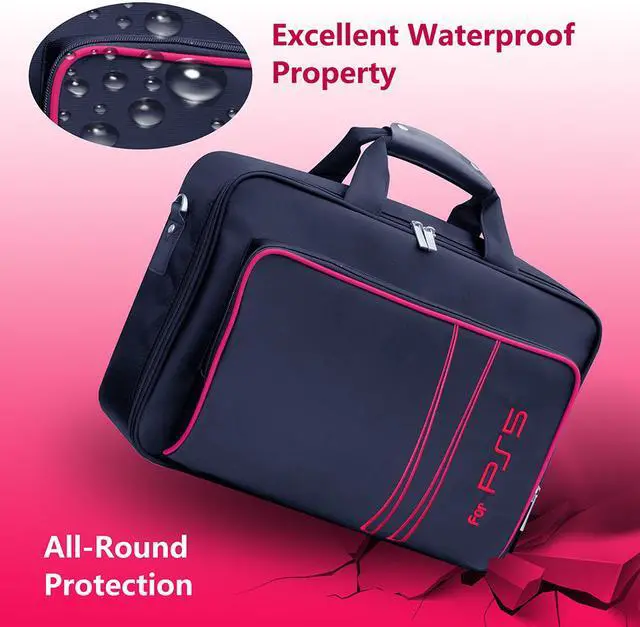 Alt view image 3 of 6 - omarando PS5 Console Carrying Storage  Case ,Compatible PS5 CD-ROM and Digital Edition, Nylon Waterproof Material,Zinc Alloy zipper, Including PS5 Game Controller Protection Case(Black-Red)