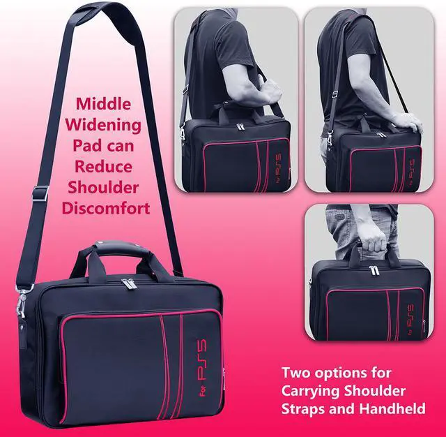 Alt view image 4 of 6 - omarando PS5 Console Carrying Storage  Case ,Compatible PS5 CD-ROM and Digital Edition, Nylon Waterproof Material,Zinc Alloy zipper, Including PS5 Game Controller Protection Case(Black-Red)