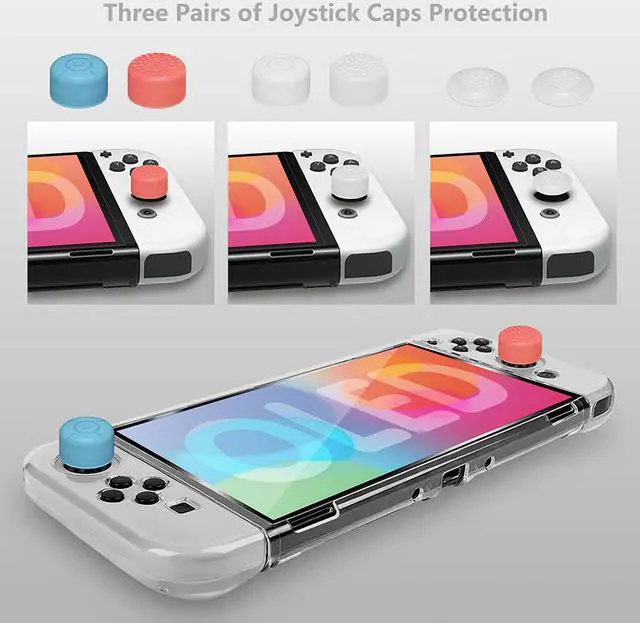 Alt view image 6 of 7 - omarando TPU Case Cover Accessories Kit for Nintendo Switch (OLED model),with Travel Shoulder Carrying Case ,Tempered Glass Screen Protector ,Thumb Grip Caps .Mini travel playstand (Clear)