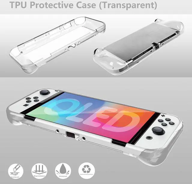 Alt view image 2 of 7 - omarando TPU Case Cover Accessories Kit for Nintendo Switch (OLED model),with Travel Shoulder Carrying Case ,Tempered Glass Screen Protector ,Thumb Grip Caps .Mini travel playstand (Clear)