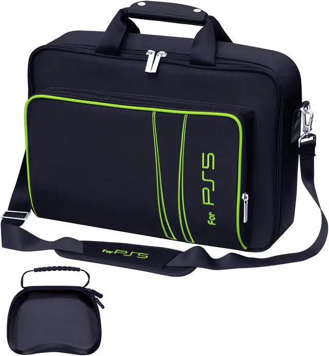 Main image of omarando PS5 Console Carrying Storage Case ,Compatible PS5 CD-ROM and Digital Edition,Nylon Waterproof Material,Zinc Alloy zipper,Including PS5 Game Controller Protection Case(Black-Green))