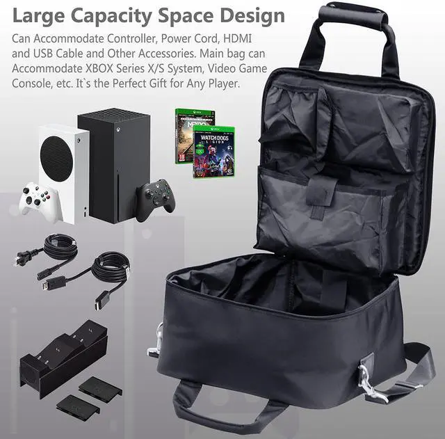 Alt view image 5 of 6 - omarando Carrying Case for Xbox Travel Bag,Compatible with XBOX SERIES X/S, Accessory Storage for Xbox Controllers Xbox Games and Gaming Accessories,with game Controller Protection Box  Black/White