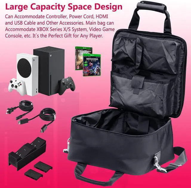 Alt view image 5 of 6 - omarando Carrying Case for Xbox Travel Bag,Compatible with XBOX SERIES X/S, Accessory Storage for Xbox Controllers Xbox Games and Gaming Accessories,with game Controller Protection Box Black-Red