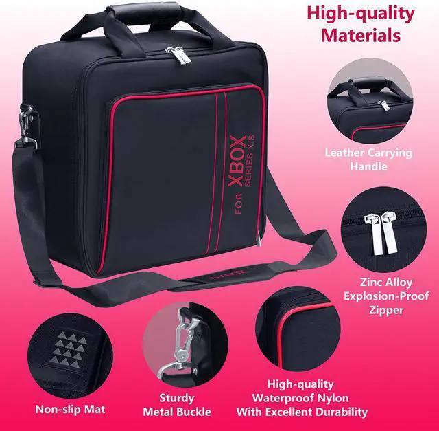Alt view image 2 of 6 - omarando Carrying Case for Xbox Travel Bag,Compatible with XBOX SERIES X/S, Accessory Storage for Xbox Controllers Xbox Games and Gaming Accessories,with game Controller Protection Box Black-Red