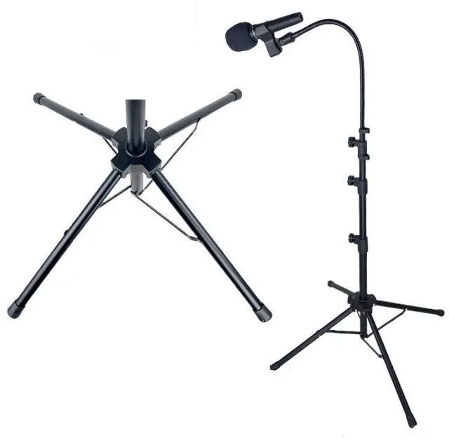 Main image of Four legged Floor Microphone Stand. from 24" to 67"Extendable Height with Adjustable Angle. Comes with a storage bag for easy carrying and 2 Mic Clips.for Singing Performance and Podcast