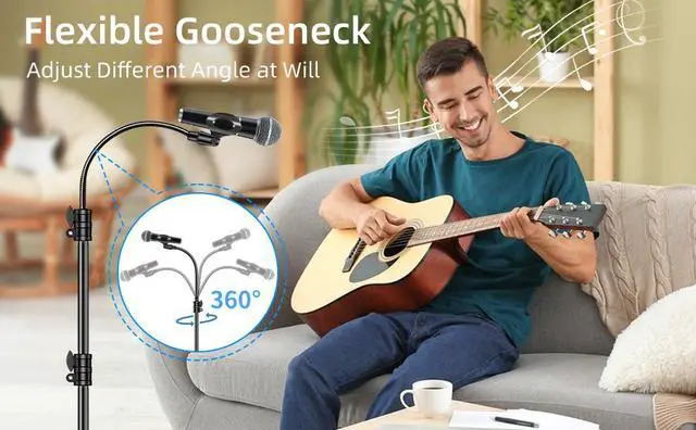 Alt view image 6 of 7 - Four legged Floor Microphone Stand. from 24" to 67"Extendable Height with Adjustable Angle. Comes with a storage bag for easy carrying and 2 Mic Clips.for Singing Performance and Podcast