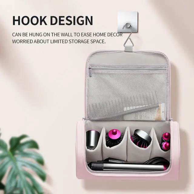 Alt view image 3 of 5 - Carrying Travel Case for Dys/Shark Flexstyle Complete Styler and Accessories,PU Portable Bag,with Hanging Hook,Storage bag for hairdressing tools Pink