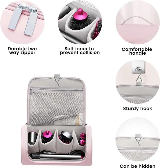 Alt view image 4 of 5 - Carrying Travel Case for Dys/Shark Flexstyle Complete Styler and Accessories,PU Portable Bag,with Hanging Hook,Storage bag for hairdressing tools Pink