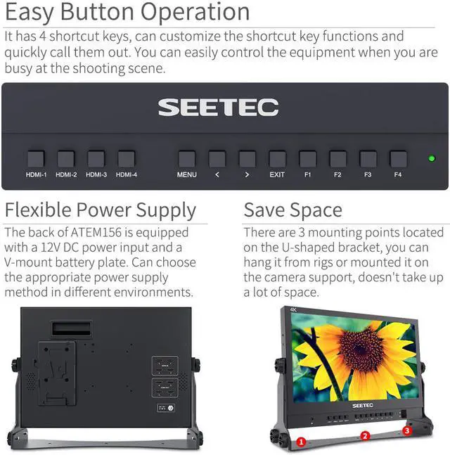 Alt view image 6 of 7 - SEETEC ATEM156 15.6 Inch Live Streaming Broadcast Director Monitor with 4 HDMI Input Output Quad Split Display for ATEM Mini Video Switcher Mixer Pro Studio Television Production