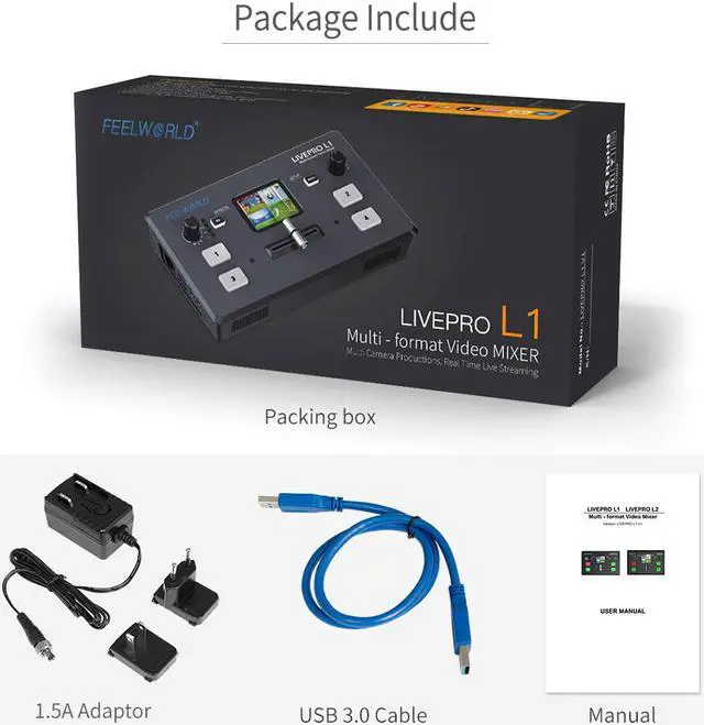 Alt view image 7 of 7 - FEELWORLD LIVEPRO L1 V1 Multi Camera Video Mixer Switcher 2 Inch LCD Display 4 x HDMI Inputs USB 3.0 Output Format Real Time Production Live Streaming Lightweight