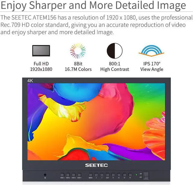 Alt view image 4 of 7 - SEETEC ATEM156 15.6 Inch Live Streaming Broadcast Director Monitor with 4 HDMI Input Output Quad Split Display for ATEM Mini Video Switcher Mixer Pro Studio Television Production