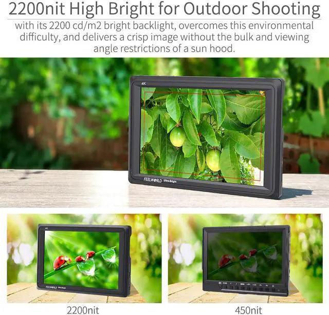Alt view image 2 of 7 - FEELWORLD FW279 7 Inch 2200nit Ultra Bright DSLR Camera Field Monitor High Brightness Sunlight Viewable Full HD 1920x1200 4K HDMI Input Output