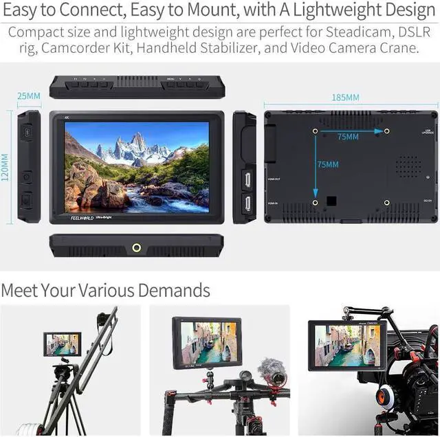 Alt view image 6 of 7 - FEELWORLD FW279 7 Inch 2200nit Ultra Bright DSLR Camera Field Monitor High Brightness Sunlight Viewable Full HD 1920x1200 4K HDMI Input Output